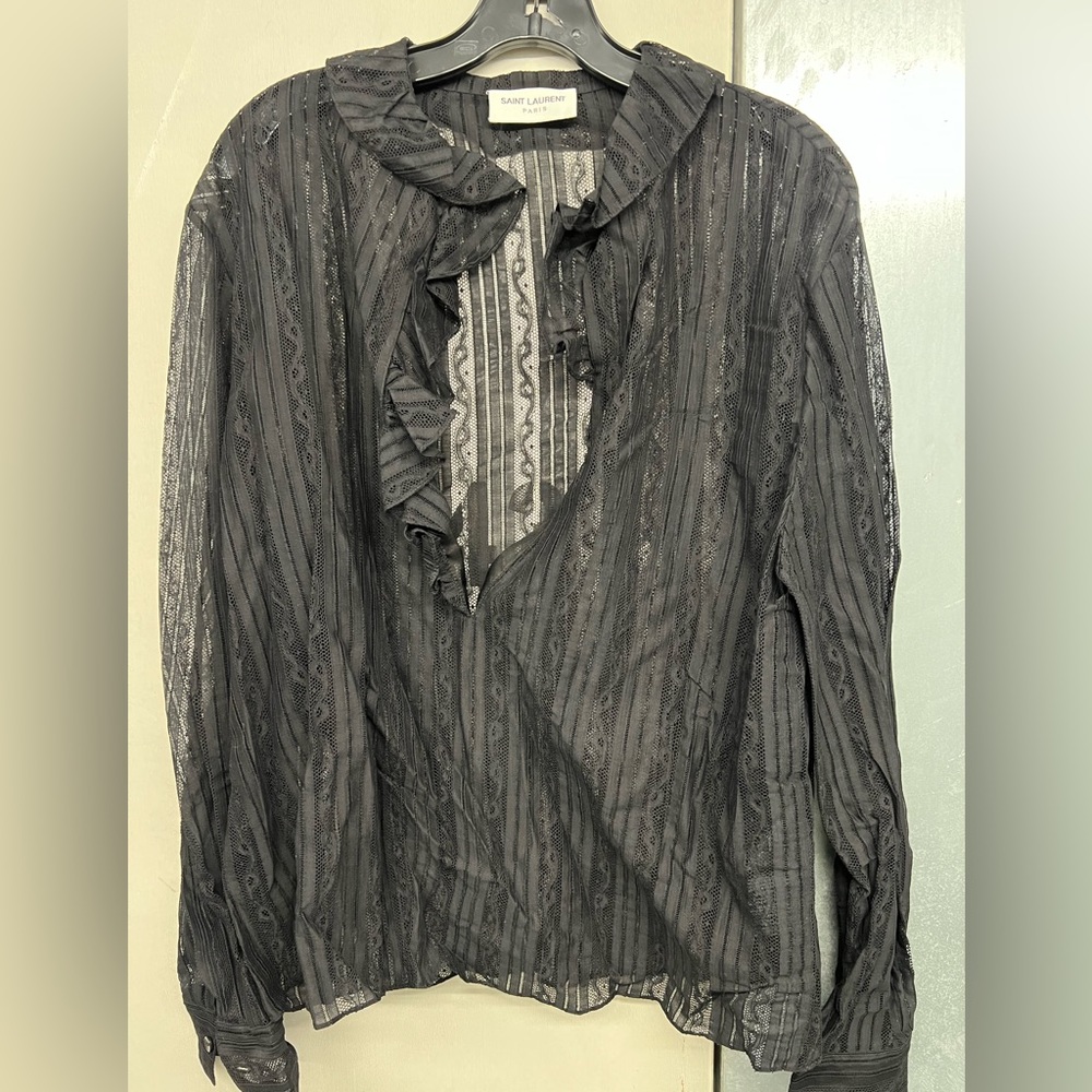Saint Laurent Ruffled Silk and Lace Chemise